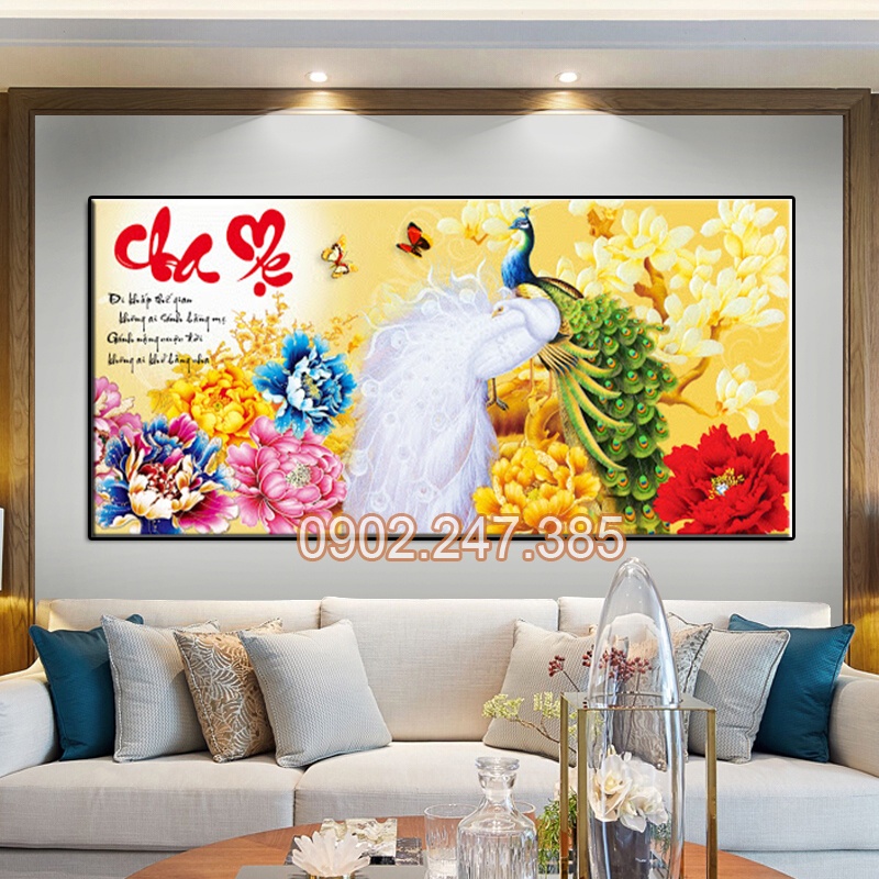 Tranh đính đá cha mẹ KT:85x45cm,tranh gắn đá chưa làm.