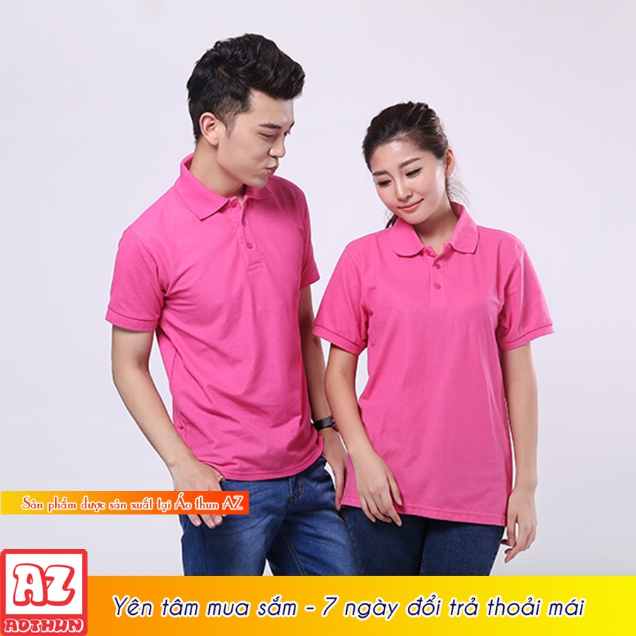 Áo thun nam nữ có cổ  màu hồng sen trơn - Vải Cá sấu Poligan Thái