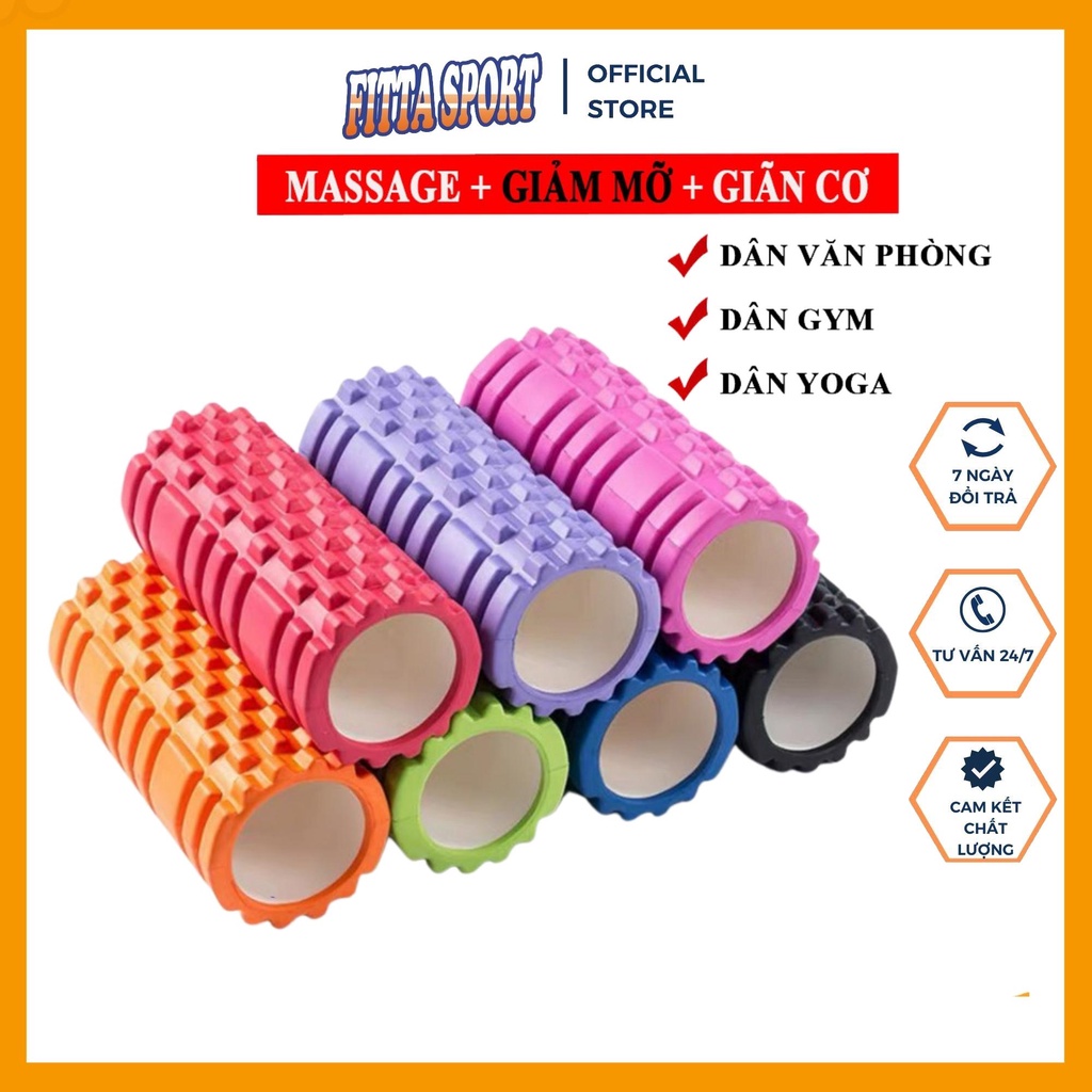 Con Lăn Massage Foam Roller Gai Dẹt 33x14 cm, Ống Trụ Lăn Xốp Thể Thao Giãn Cơ Tập Yoga, Gym YO14