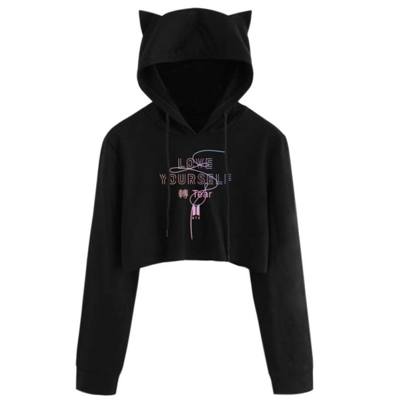 Áo Hoodie In Hình Tai Mèo Xinh Xắn Cho Nữ Đen