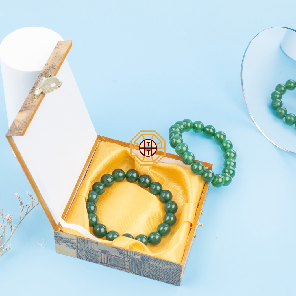 Vòng tay phong thủy đá MNao Xanh Lá [TẶNG HỘP GỖ CAO CẤP] may mắn tài lộc nam nữ mệnh Mộc Hỏa - Phong Thủy Tây Tạng