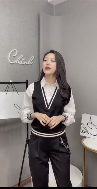 Áo Gile phối sơ mi tay