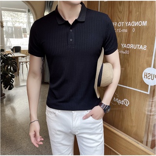 Áo Thun polo Dệt Kim Ngắn Tay Dáng Rộng Màu Trơn Đơn Giản Đa Năng Thời Trang Hàn Quốc Cho Nam simple áo thun nam có cổ fashion áo phông nam có cổ top áo polo nam from rộng