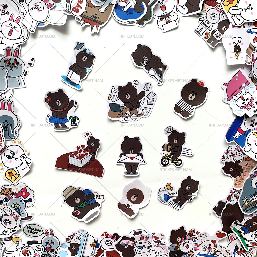 Sticker GẤU BROWN &amp; THỎ CONY Hình Dán Decal Chất Lượng Cao Chống Nước Trang Trí Va Li, Xe, Laptop, Nón Bảo Hiểm