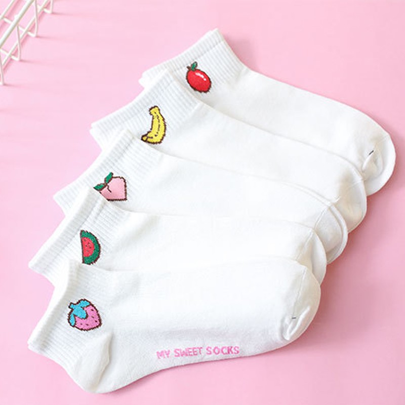 Xiaozhainv Vớ Ngắn Thêu Hình Trái Cây Dễ Thương