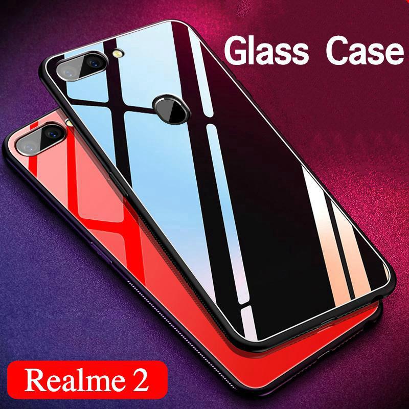 Ốp điện thoại mặt kính cường lực viền TPU mềm thời trang cho Realme 2