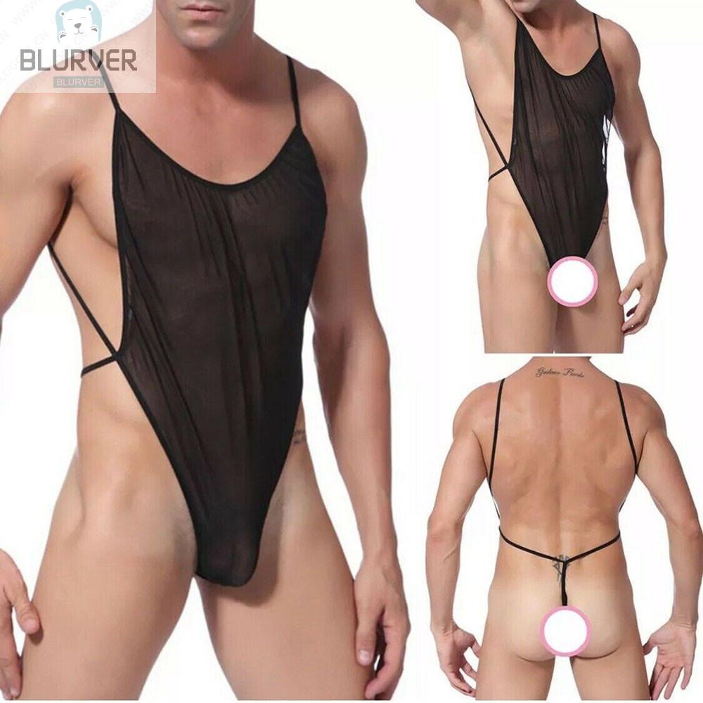 BLURVER~Bodysuit Lingerie Male Nightwear See Through Sheer Sleepwear Sleeveless#blueriver