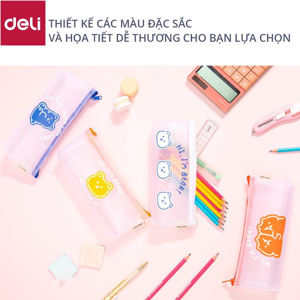 Túi đựng bút đồ dùng cá nhân Deli - chất liệu vải lưới trong suốt - Xanh dương/Trắng/Cam/Vàng - 67168 [Deli]