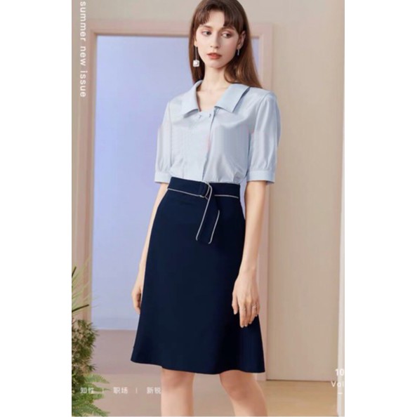 Chân váy chữ a thắt đai trần chỉ thời trang công sở trẻ trung