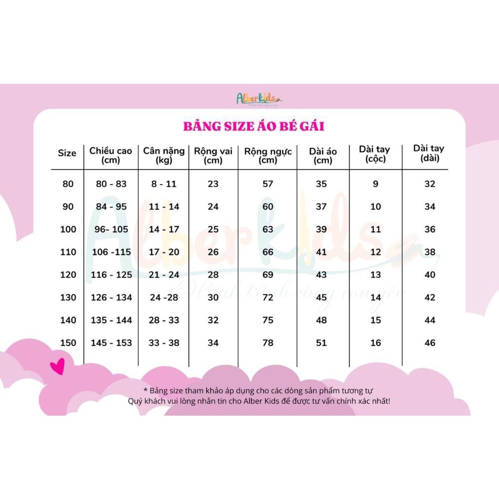 Bộ đồ bé gái ALBERKIDS dài tay bèo cổ tròn in hoạ tiết xinh đẹp cho trẻ em 2,3,4,5,6,7,8,9,10,11,12 tuổi AG0112