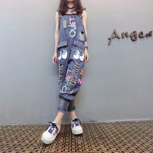 Quần Yếm phong cách cá tính/ Quần bò yếm đẹp/ Quần bò độc đáo