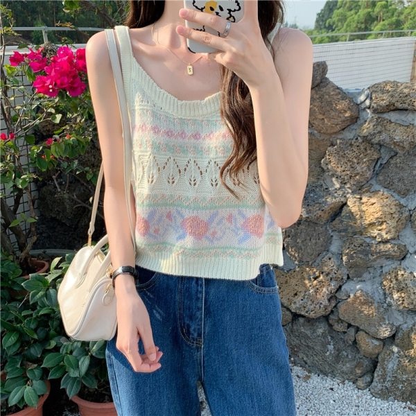 Áo hai dây dệt kim ZHELIHANGFEI đơn giản quyến rũ cho nữ