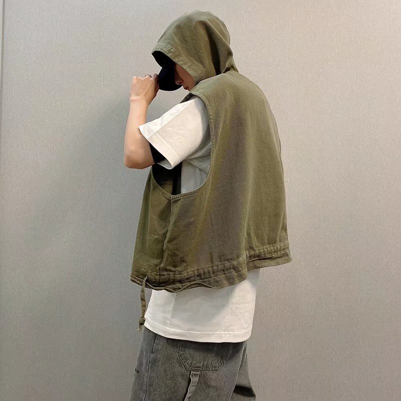 Áo khoác không tay có mũ trùm đầu phong cách thời trang Hong Kong cho nam