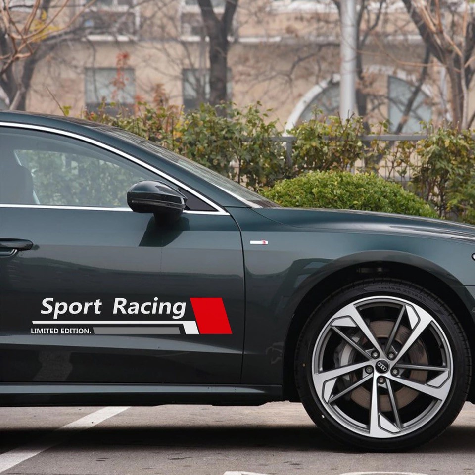 Bộ 2 tem dán cửa xe ô tô Racing Sport