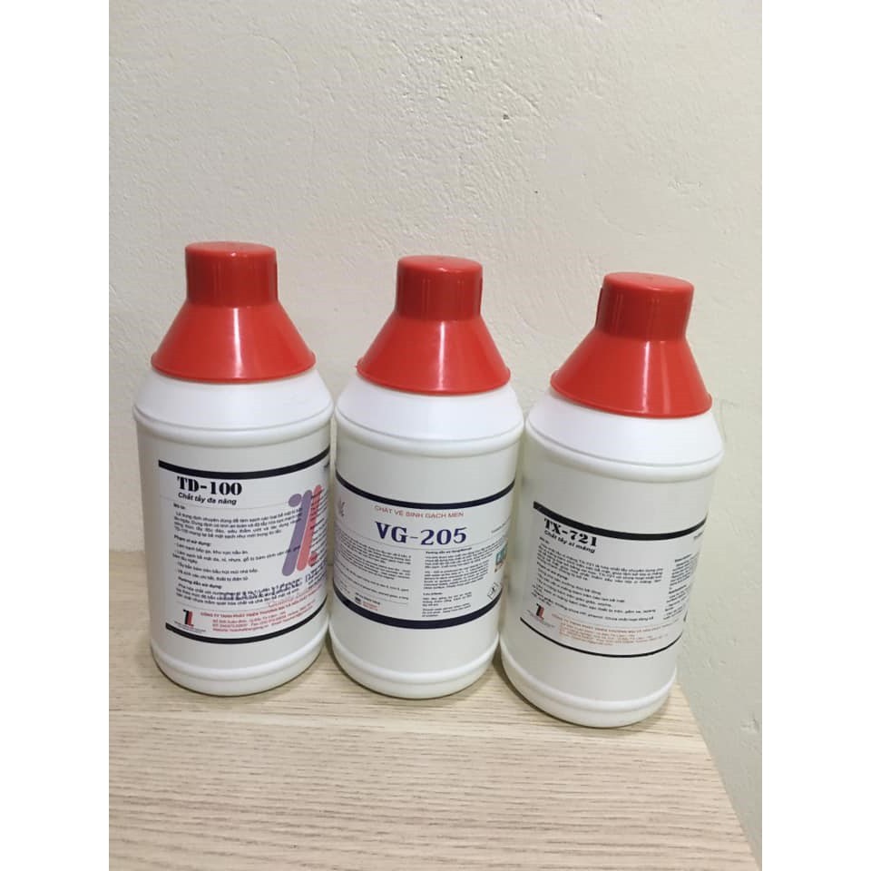 Combo 3 sp lọ 1L thần thánh vệ sinh nhà cửa: VG205 vệ sih gạch men, TX721:Tẩy xi măng, TD100: vệ sinh bếp ga, hút mùi...