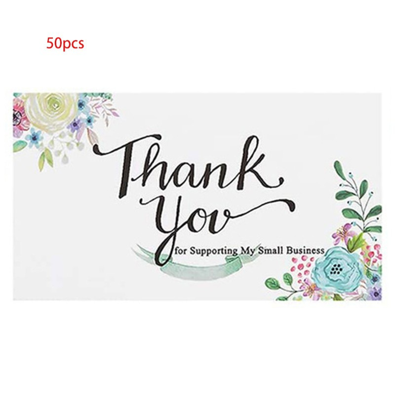 HO 50pcs Thank You for Supporting My Small Business Card Flower Thanks Greeting Card Appreciation Cardstock for Shop