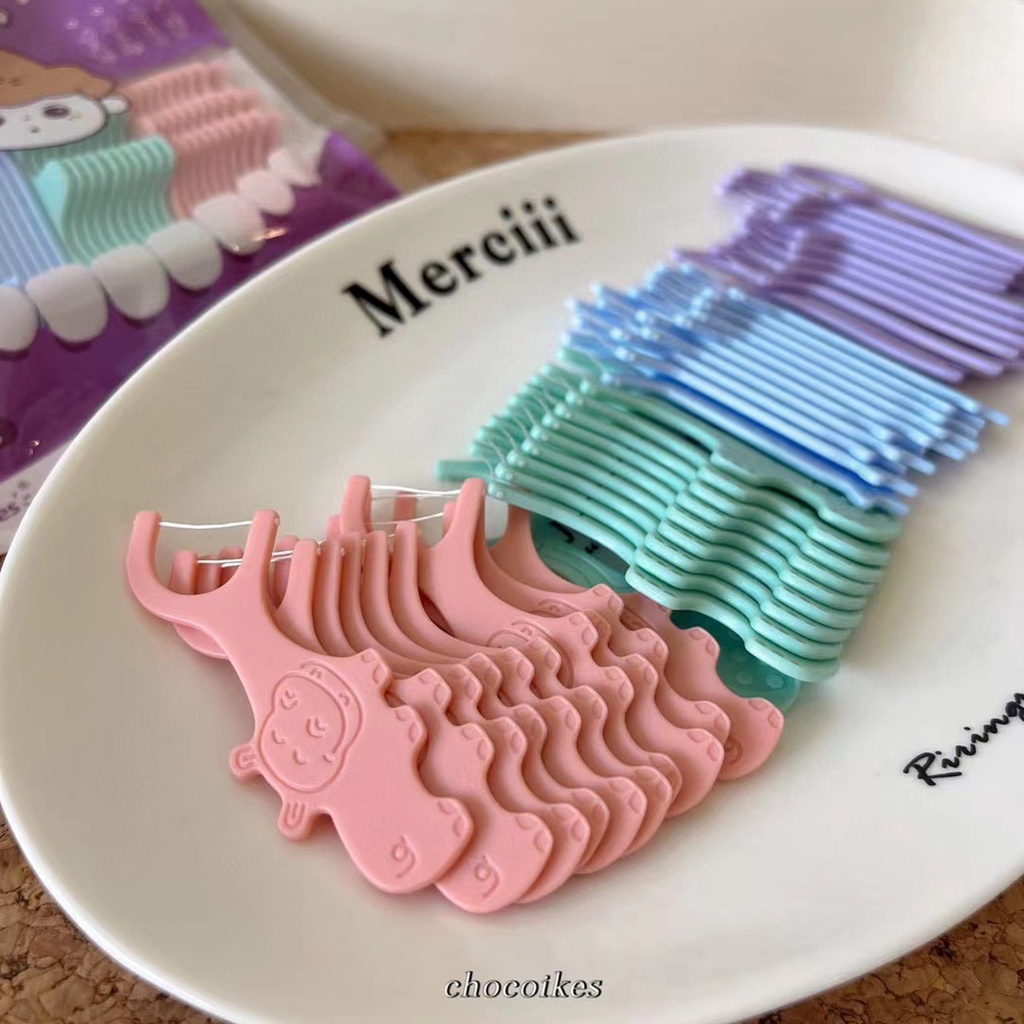 Sét 40 tăm chỉ nha khoa hình thú chăm sóc răng miệng cho trẻ em, học sinh, người lớn