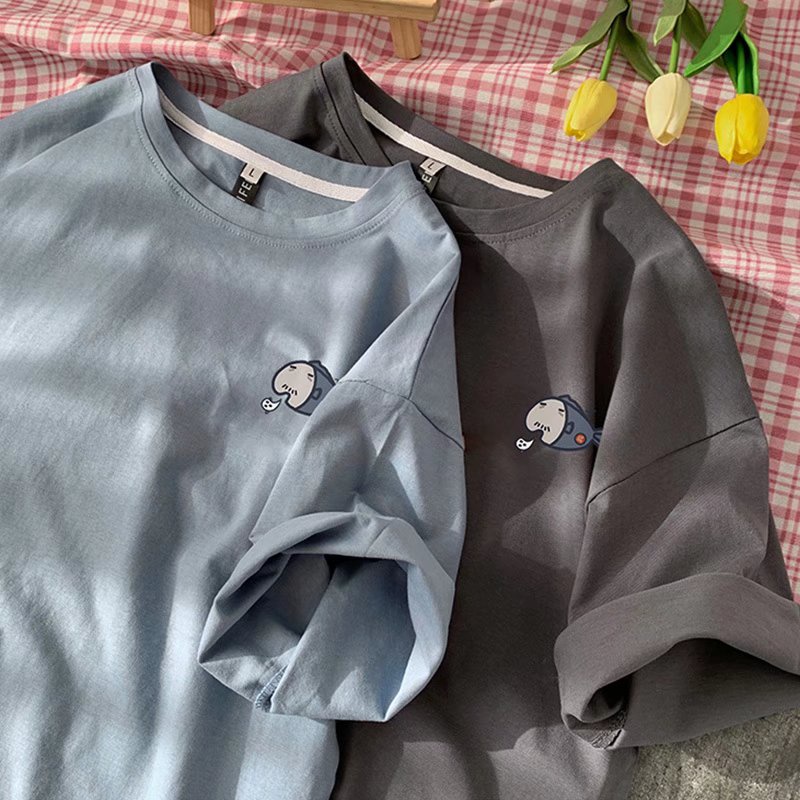 áo thun 100% cotton Tay Ngắn In Họa Tiết Cá Nhỏ Dễ Thương Phong Cách Cổ Điển Thời Trang Mùa Hè Cho Nam Và Nữ Size M-3XL