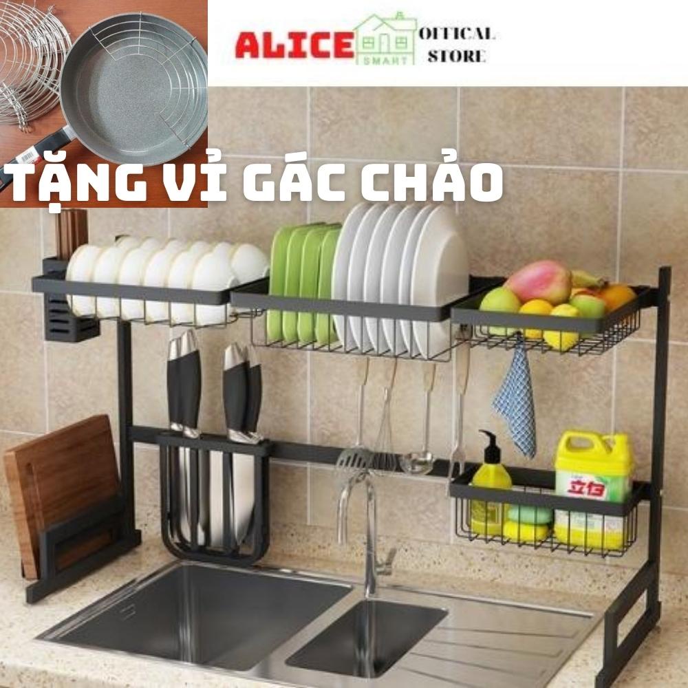 Kệ úp bát đĩa Thông Minh Trên Bồn Rửa Úp Bát Đa Năng 2 Tầng Inox Chống Rỉ Sét Sơn Đen Tĩnh Điện Cao Cấp - Alicestore