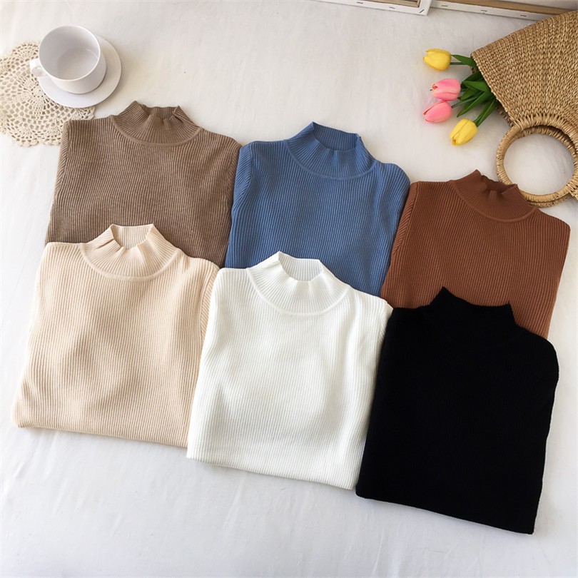 Áo len cao cổ dáng 3 phân  áo dài tay cho bạn nữ thu đông ám áp