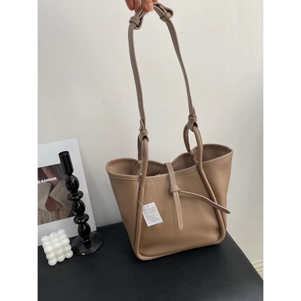 TNS-Túi bucket xách tay  leather bucket bag--tone nâu tỉramisu sang trọng