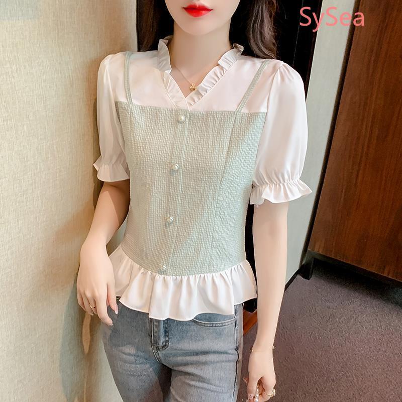 Áo Sơ Mi Cổ Chữ V Plus size Thời Trang Mùa Hè Pháp Cho Nữ