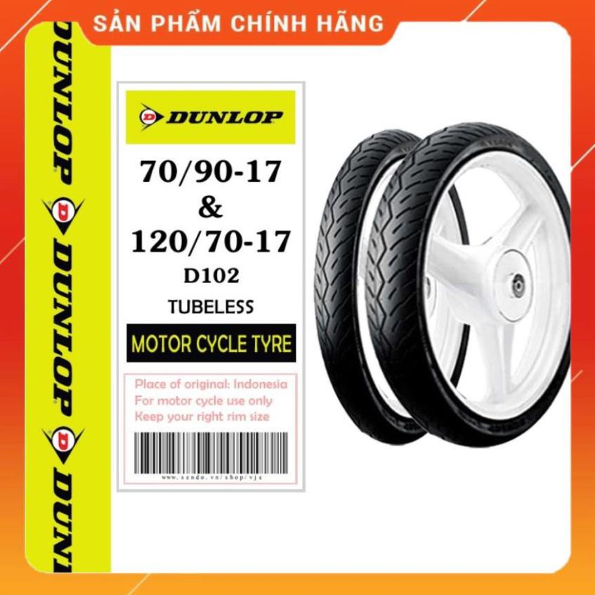 Combo cặp Lốp vỏ xe máy kích cỡ zin Dunlop D102 70.90-17 và 120.70-17 cho Exciter 150