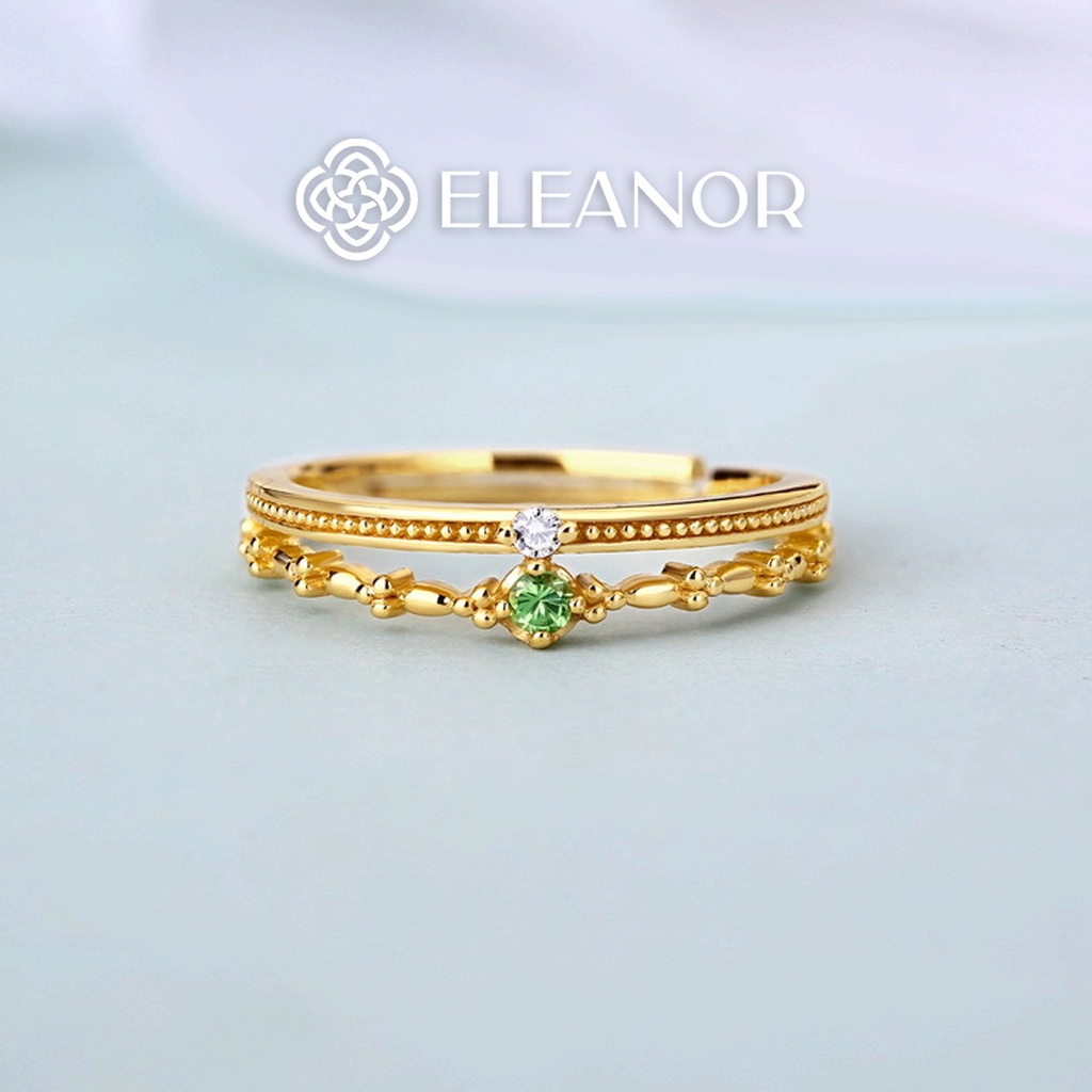 Nhẫn Bạc Nữ Eleanor 2 Màu Vòng Kép Đính Hạt Xanh Sang Trọng