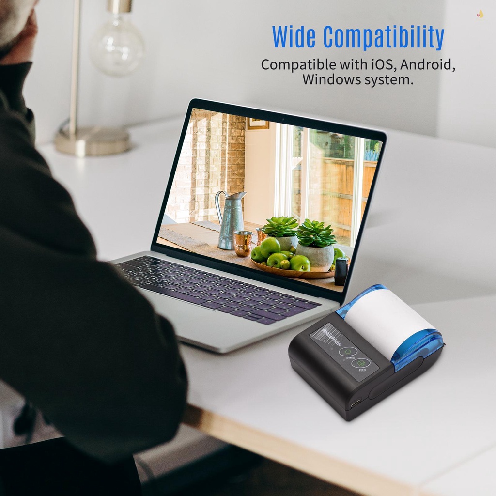 Máy in nhiệt mini không dây cỡ 2inch kết nối cổng usb kèm giấy in nhiệt cỡ 58mm thích hợp cho iOS Android Windows