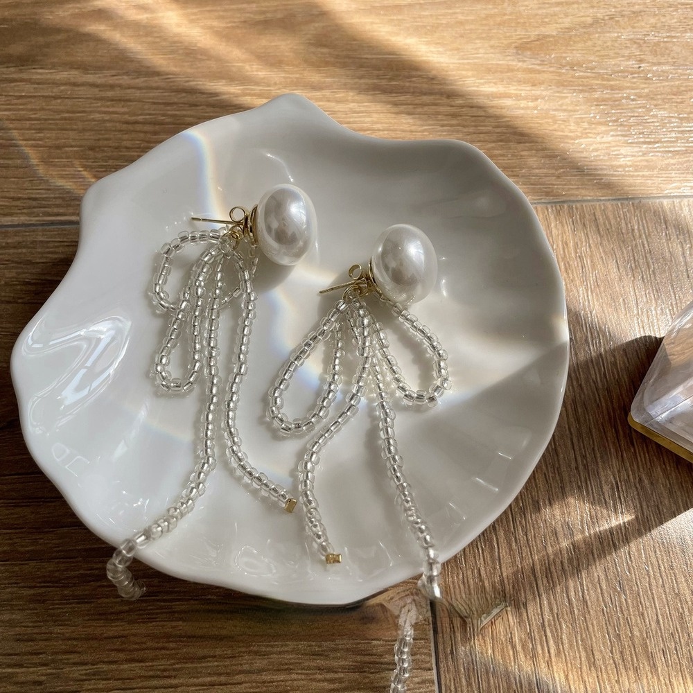 Khuyên Tai Dáng Dài Đính Ngọc Trai Phối Tua Rua Sang Trọng Ngọt Ngào Thời Trang