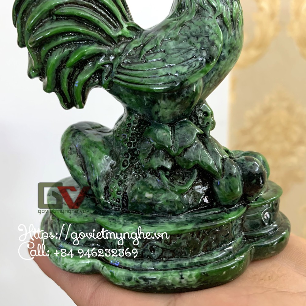 Tượng đá trang trí phong thủy con gà trống trang trí phong thủy để bàn làm việc - Cao 12cm - Màu xanh lục bích