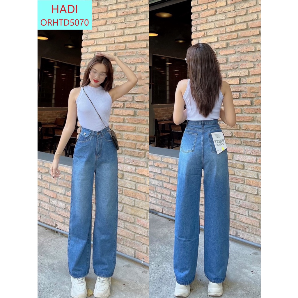 [ PHÂN TRẦN ] QUẦN JEANS ỐNG RỘNG NỮ LƯNG CAO TÚI NẮP LƯNG MÀU XANH ĐẬM FORM DÀI RỘNG CAO CẤP HADI SIÊU PHONG CÁCH