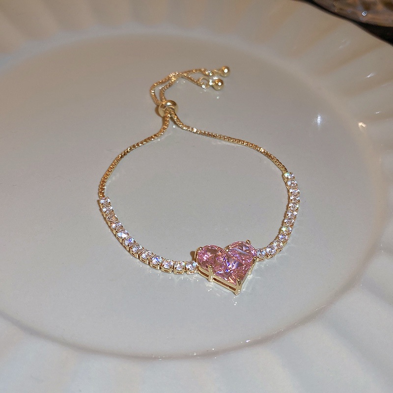 Vòng Tay Đính Đá Zircon Hình Trái Tim Có Thể Điều Chỉnh Thời Trang Hàn Quốc Cho