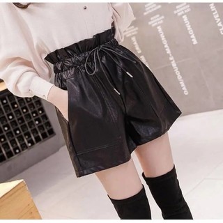 Quần da nữ quần ngắn thu đông màu đen