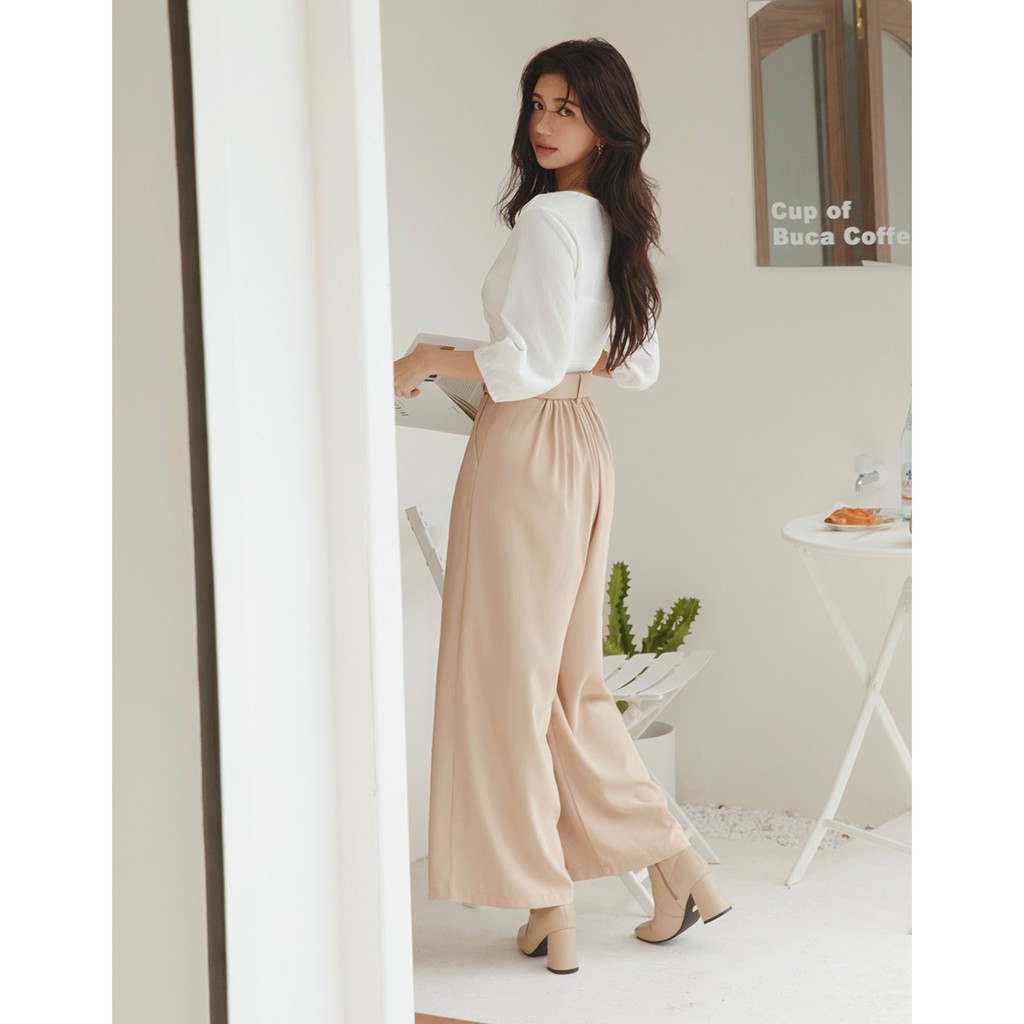 Quần ống rộng lưng cao kèm belt nữ Air Space 2111823003