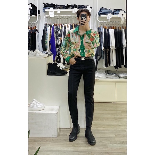 Quần Jean Nam Màu Đen Trơn , Cắt Gấu Phong Cách Thời Trang Cao Cấp Athena-Menswear