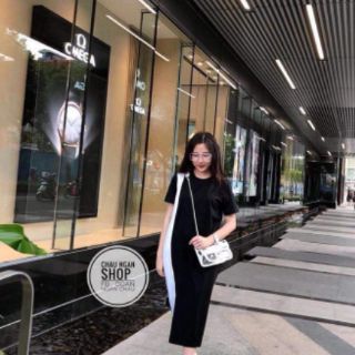 Đầm suông phối 2 màu