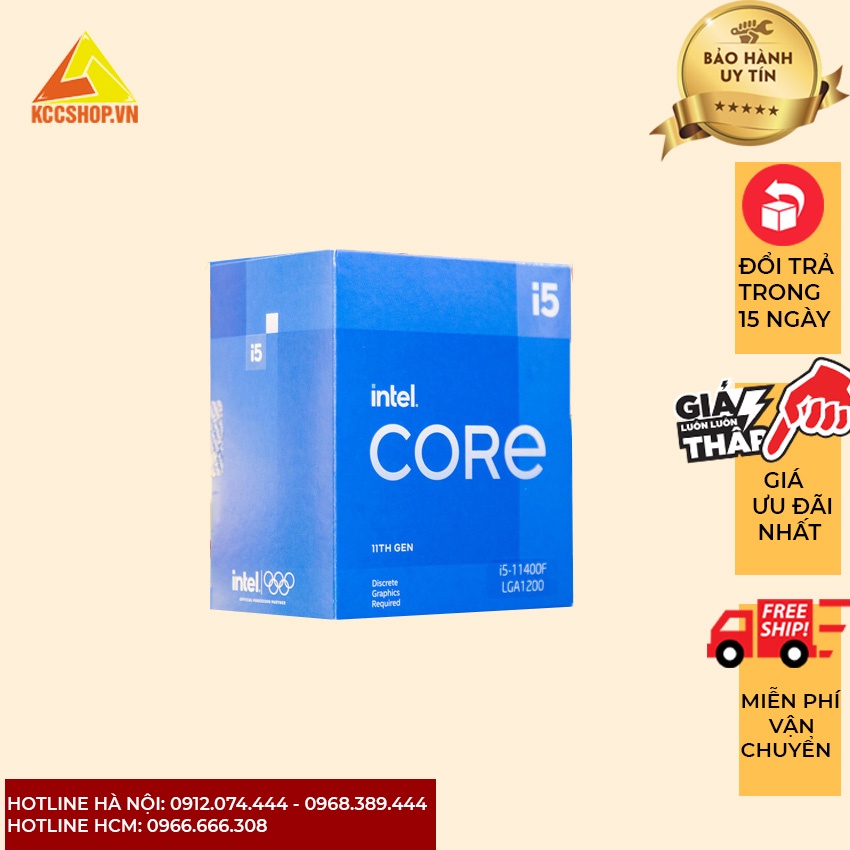 CPU Intel Core i5 11400F (2.6GHz turbo up to 4.4Ghz, 6 nhân 12 luồng, 12MB Cache, 65W)