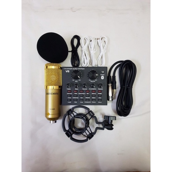 combo bộ míc hát livestream thu âm karaoke online micro BM800 card v8 bluetooth