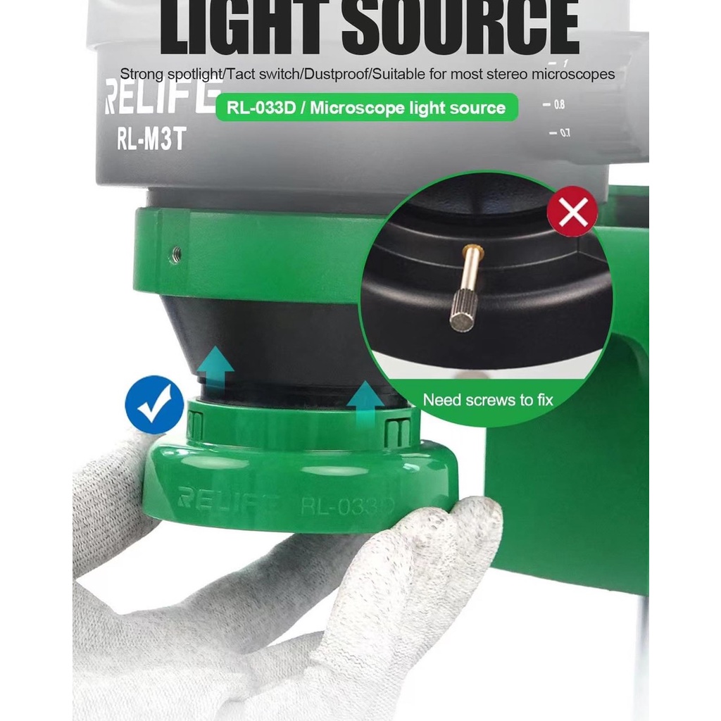 Đèn led kính hiển vi kèm chăn khói Relife RL-033D