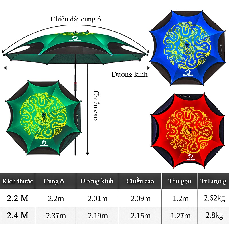 Ô Câu Cá Rice Fishing - Ô Dù Dã Ngoại nâng cấp công nghệ phủ 5 lớp cách nhiệt, chống thấm, kháng tia UV hiệu quả KK-28