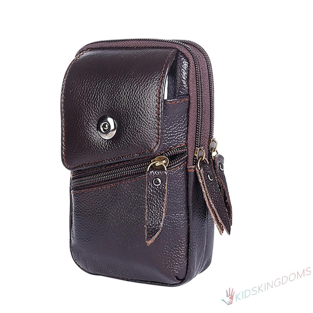 【Big Sale】Men Cowhide Leather Waist Belt Bags Business Zip Casual Mobile Phone Wallet