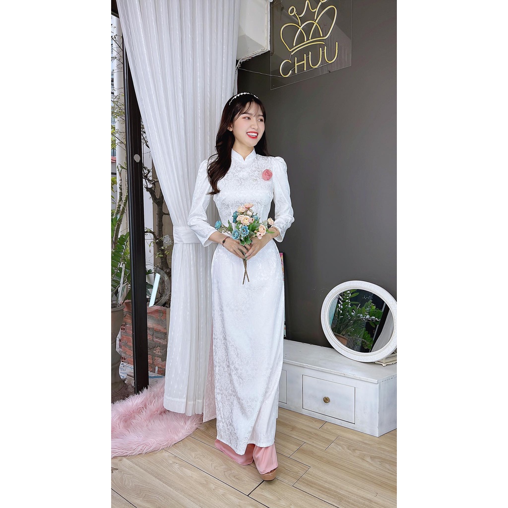 Áo dài cách tân tay bồng vải gấm sang trọng không kèm quần CHUU AD8005