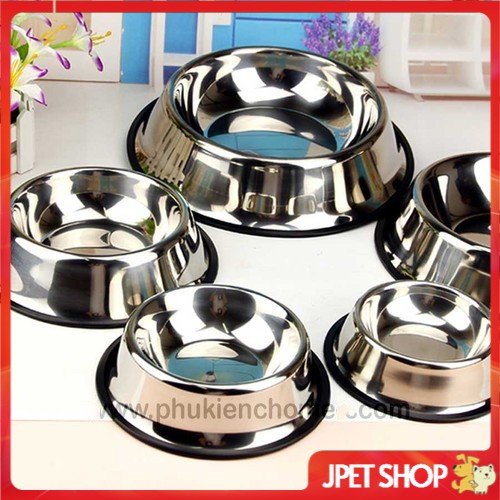 Bát ăn inox trơn dành cho chó mèo, chống lật, chống trượt, size 15-30cm - Jpet shop