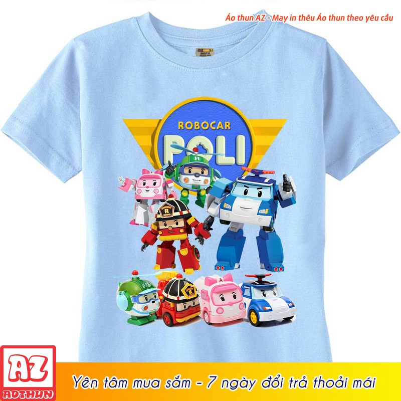 Áo thun hoạt hình trẻ em Robocar Poli Robot màu vàng xanh trắng M2663