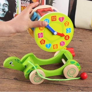 Xe Rùa Thả Hình Kèm Đồng Hồ Quay Bằng Gỗ