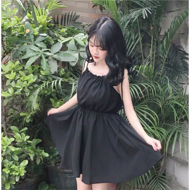 Đầm xoè 2 dây chun eo
