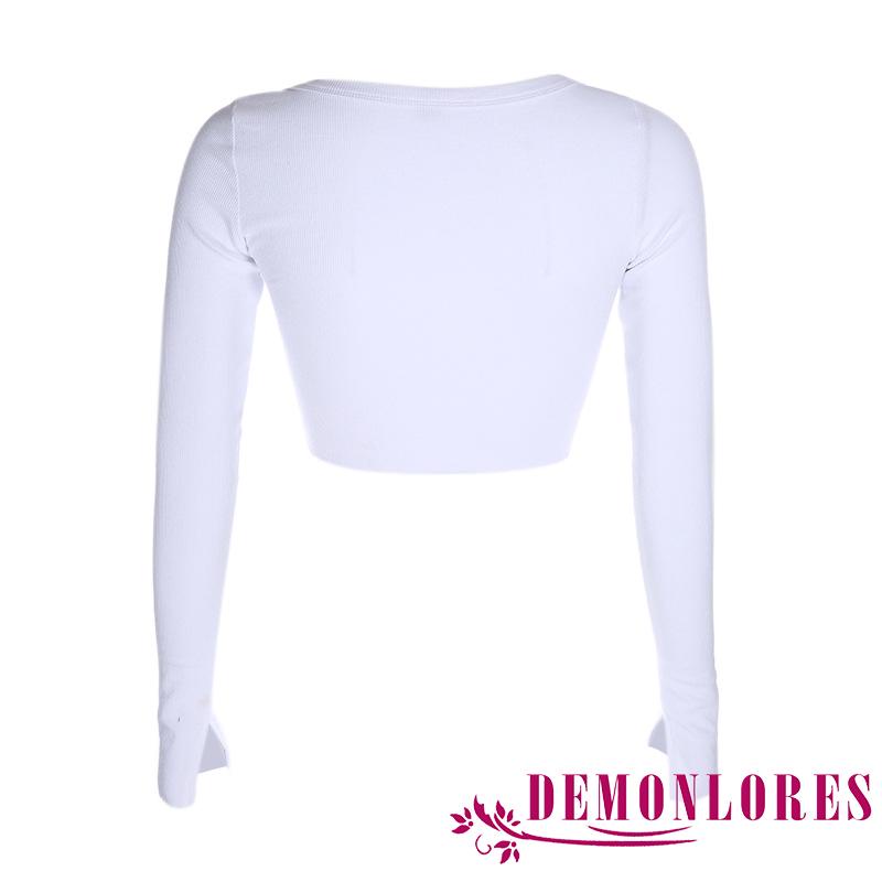 Áo croptop dệt kim tay dài cổ chữ v màu sắc đơn giản cho nữ
