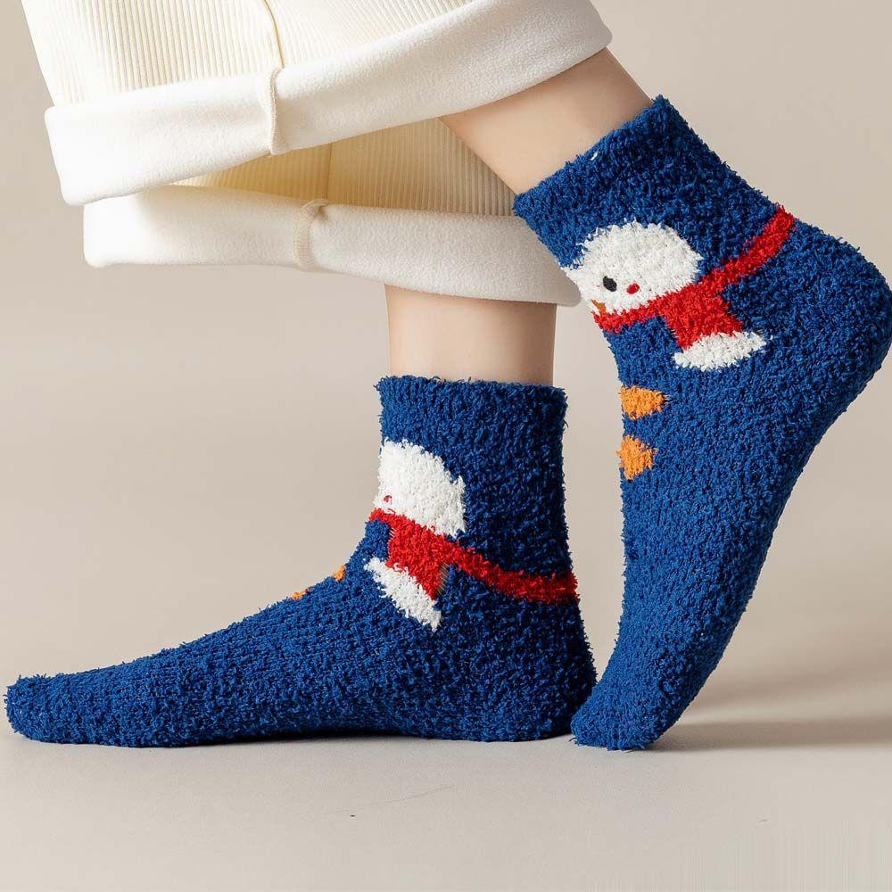 Vớ Lông Cừu San Hô Mềm Mại Họa Tiết Ông Già Noel / Người Tuyết Dễ Thương Cho Bé Gái