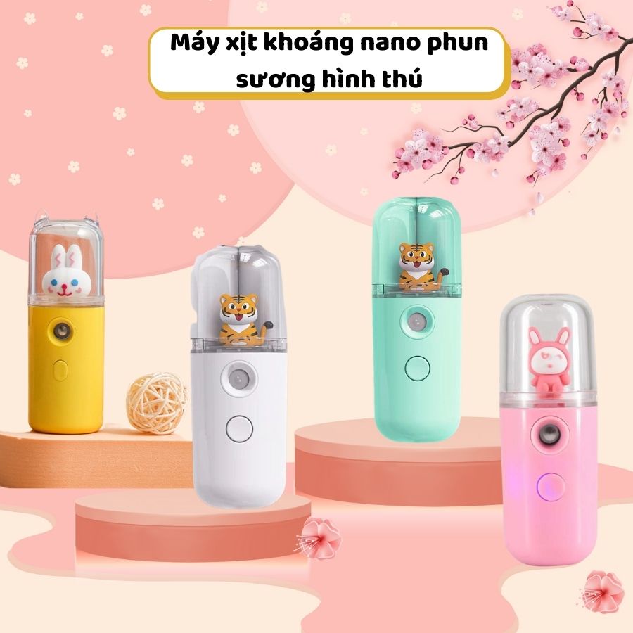 Máy Xịt Khoáng Mini Phun Sương Cấp Ẩm Cho Da Mịn Màng Hình Thú Nhiều Màu Sắc Dễ Thương Kích Cỡ Nhỏ Gọn Bỏ Túi Tiện Lợi